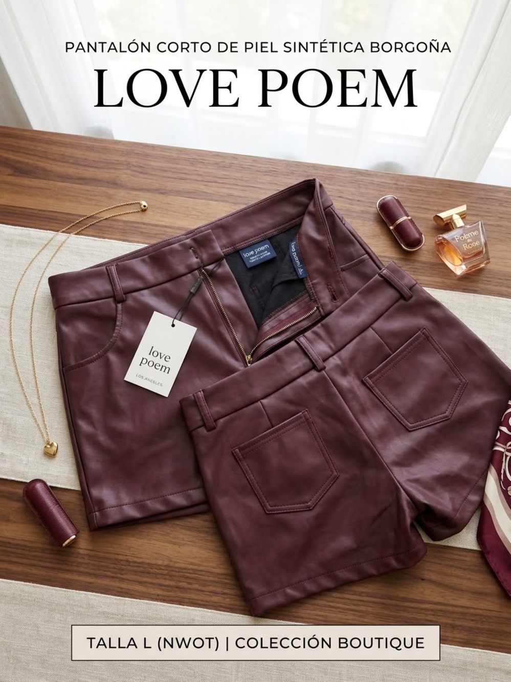 Love Poem Women's Burgundy Faux Leather Bermudas
